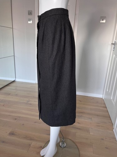 JAEGER Women Grey Skirt Size 12 Wool Blend Knee Length Lined Button Down - Picture 4 of 12
