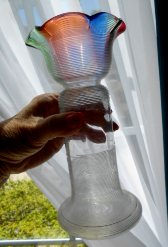 Nicholas Lutz Gewinde Vase Regenbogen Rüschenrand Boston Sandwich Kunstglas