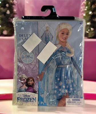 Disney Frozen Queen Elsa Deluxe Cape Child Size Blue Snow Glitter Sheer  Poly NWT | eBay