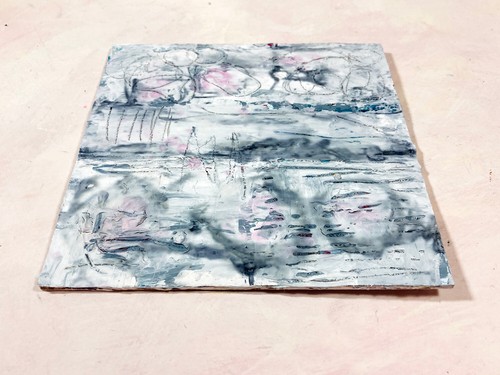 Original Grungy Abstract Blue 6x6 Acrylic Minimalist Painting Small Wall Art - Picture 3 of 13