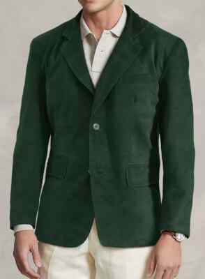 Men's Green Soft Suede TwoButton Blazer Leather Elegant Formal Party Wear Jacket