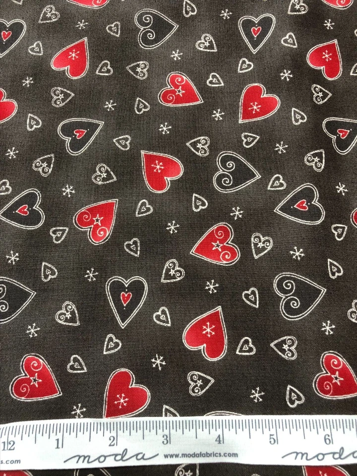 Red Hearts on Gray Fabric JOL by Wenche Wolff Hatling for Moda OOP BTFQ - Image 2 of 2
