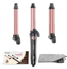 Rotating Curling Iron - 3 in 1 Automatic Curling Iron with Interchangeable Wands