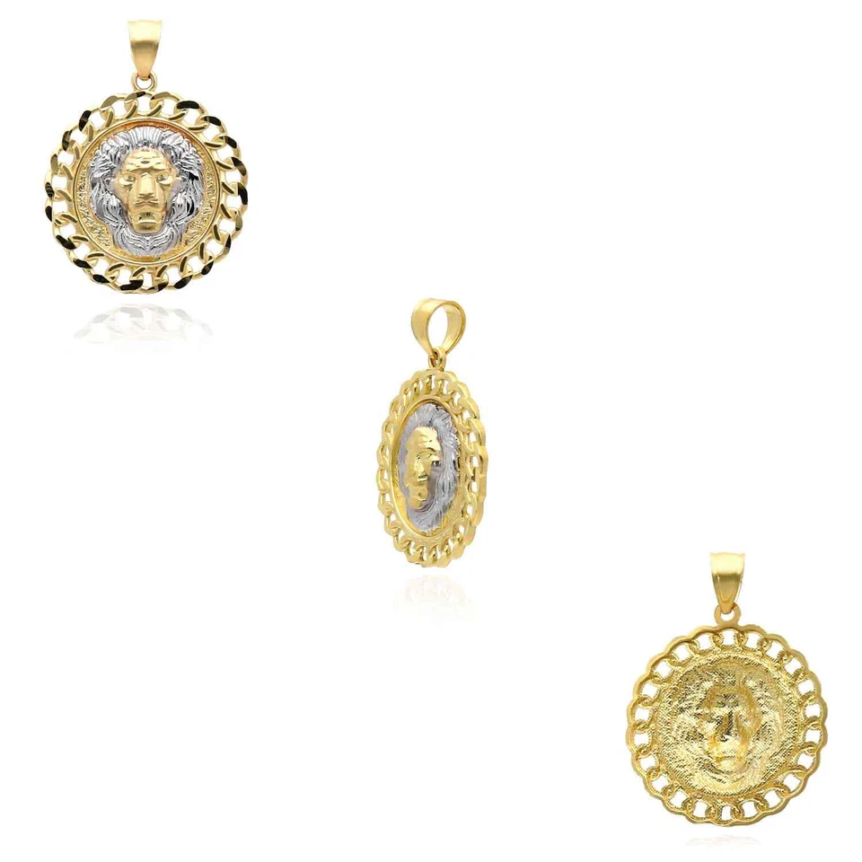 Colgante Cabeza de León Cubano Miami Oro 10K Real Dos Tonos Amarillo Blanco 1.1" Foto 4 de 4