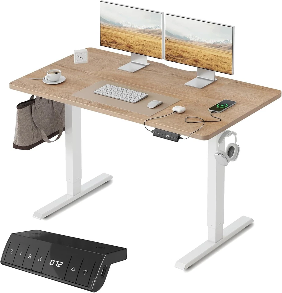 Ergonomischer Höhenverstellbarer Schreibtisch mit USB-A und USB-C, Eiche 120x... - Bild 3 von 4