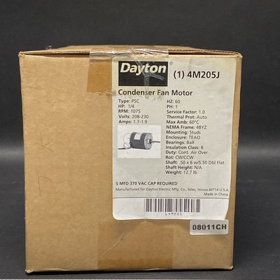 Dayton 4M205J Condenser Fan Motor HZ:60, H/P:1/4,RPM:1075 Volts 208-230 Z12