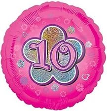 Age 10 Birthday Milestone Party Girls Pink 18n Round Foil Helium Balloon