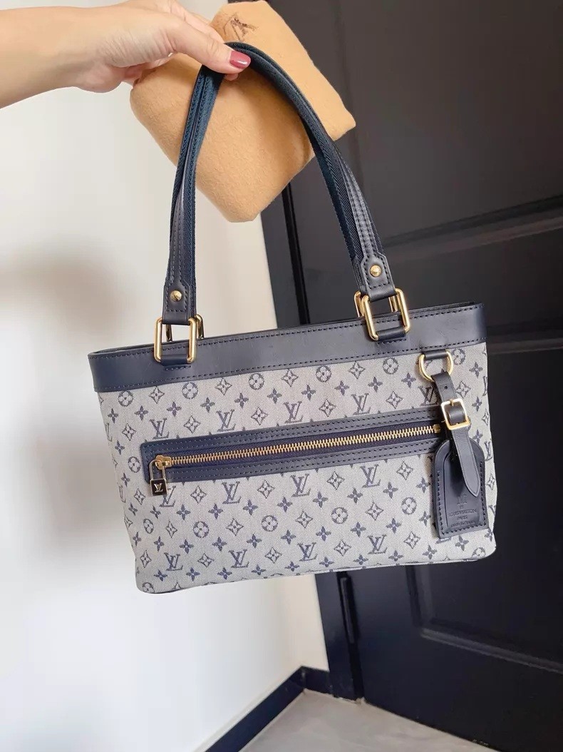 Louis Vuitton Blue & White Monogram Mini Lin Denim Tote Bag Navy