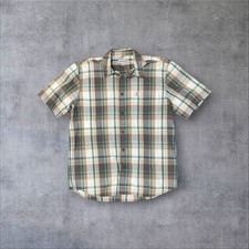 Vintage 2000s y2k Carhartt Teal Gray Beige Plaid Short Sleeve Button Up Sz L
