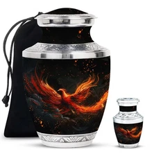 Phoenix Bird Urns Tiny Decorative Combo Of 1 Large Urn With Velvet Bag And