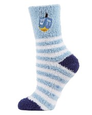 MeMoi Striped Dreidel Embroidery Cozy Holiday Crew Socks One Size, Light Blue