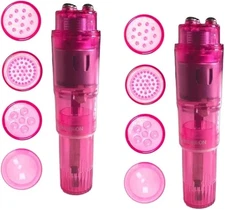 Mini Portable Small Vibrating Massage Body Tool 4 Heads Massager 2pk Pink 