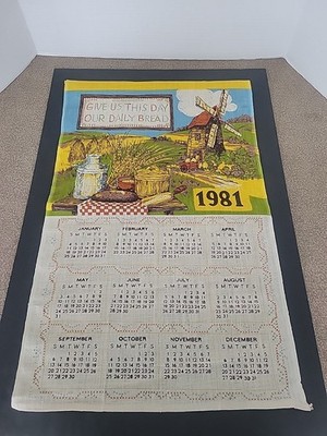 Give Us This Day Our Daily Bread Calendar Towel 1981 Kitchen Wall Hanging