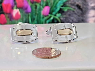 VINTAGE DOLAN BULLOCK STERLING SILVER & 14K GOLD BARREL CUFFLINKS