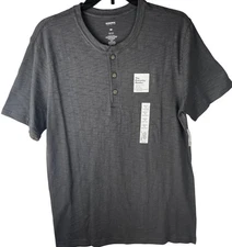 Sonoma Mens Size M Gray Henley Short Sleeve Shirt 100% Cotton
