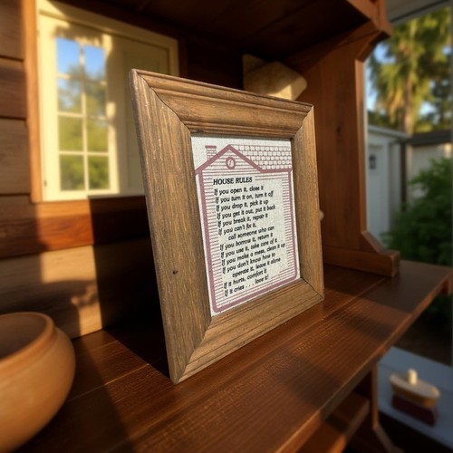 Rustic Country “House Rules” Wall Art – Printed Fabric in Wood Frame – 14x12 Far - Picture 7 of 8