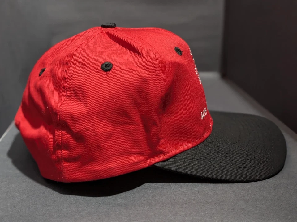 Boné de segurança Canon Snap Back vermelho preto bordado publicidade caveira masculino - Imagem 3 de 4