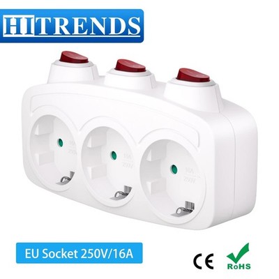EU-Steckdosenadapter mit EIN/AUS-Einzelschalter, 250 V, europäischer Standard, m