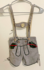 Vintage Kids Leather Lederhosen Bavarian Suspenders Gray