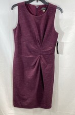 Tahari Women's NWT Purple Wine Metallic Ribbed Sheath Dress Size 6