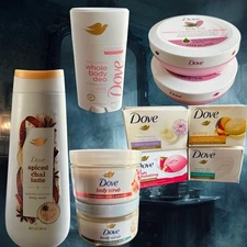 Dove Beauty 10 Pc Lot Mixed Items Soap Body Wash Cream Scrubs & Deodorant