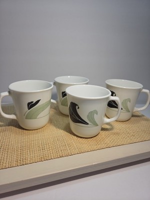 Vintage Corning Black Orchid Coffee Mugs Set of 4 Milk Glass USA