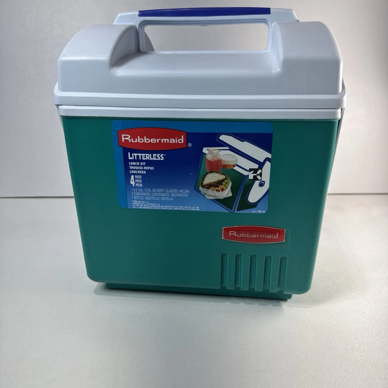 NEW-4 Piece Vintage RUBBERMAID SIDEKICK Teal Lunch Box Cooler Ice Chest Retro