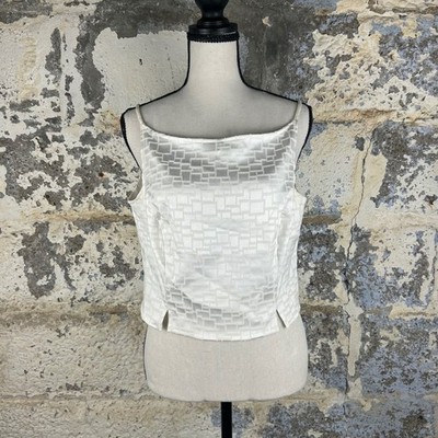 NWT Vintage Cement Textured Square Pattern Square Neck Camisole Top White Medium