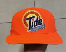 Vintage NASCAR Tide Racing Team Patch Snapback Trucker Hat Orange 90s - USA Made