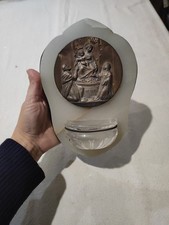 Acquasantiera Antica Marmo Miniatura Metallo Madonna Di Pompei