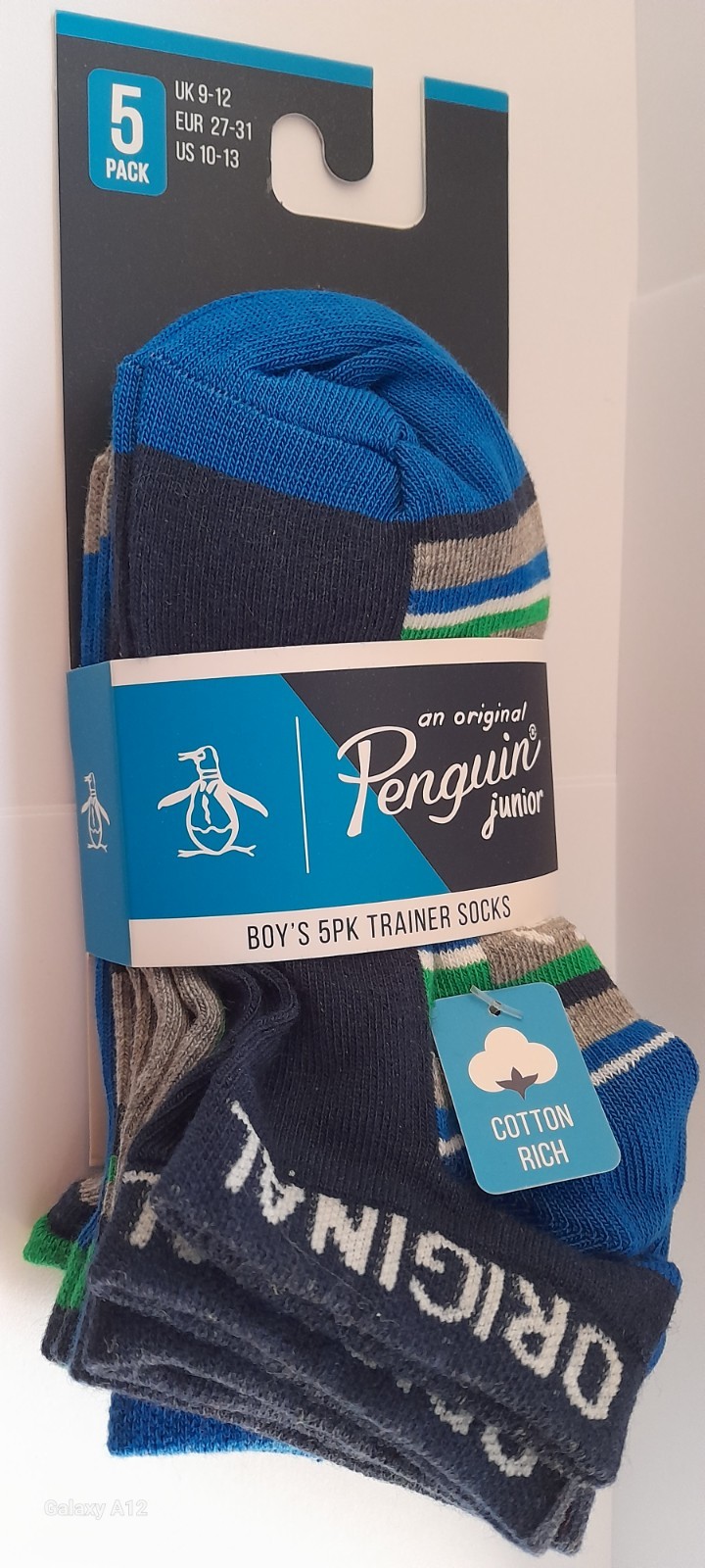 PENGUIN Junior Boy's Cotton Trainer Socks Pack Of 5 Pairs Size UK 9-12 EUR 27-31