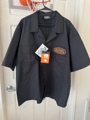 Von Dutch Originals Men's Black Mechanic  SS Button-Up Y2K patch Logo XXL