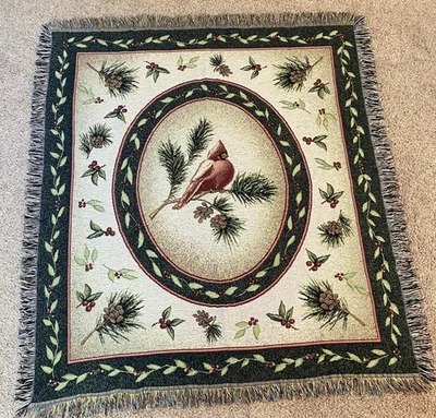Cardinal Woven Throw Blanket Tapestry Christmas Cabin Lodge Rustic Winter Decor - Image 1 of 4