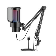 USB condenser microphone for gaming with 192 kHz audio, RGB lighting, and...