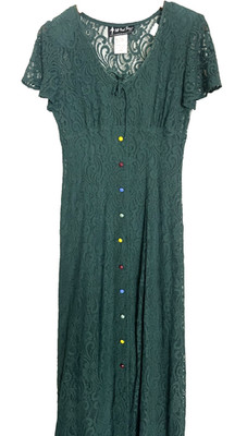 All That Jazz 90s Green Lace Lined Maxi Dress w/Buttons Sz 9/10