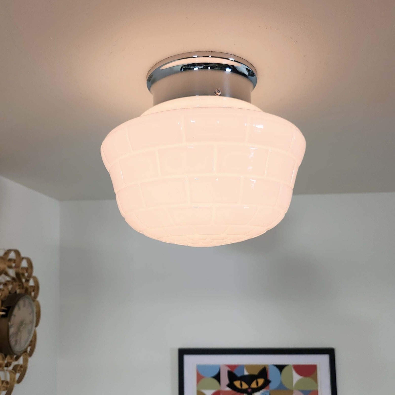 Antique Vintage 1910s 20's 30's Schoolhouse Subway Tile Pendant Ceiling Light