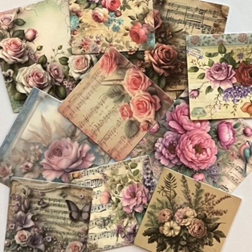 Vintage Shabby Chic Flower Stickers x 12 Unique Design Scrapbooks Journaling