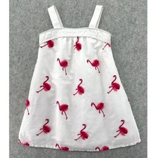 Janie and Jack Girls White Pink Embroidered Flamingo Dress Size 3 Summer Cotton