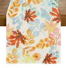 Fall Maple Leaf Table Runner 13x72 Inch Long,Eucalyptus Leaves Decor Autumn T...