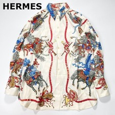 Used Hermes Sun King Celebration Silk Shirt Blouse Long Sleeve Women Size L