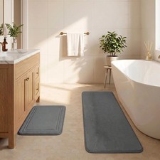 Grey Bathroom Rug Set Memory Foam Bath Mat Runner Non Slip Washable 2 PCS