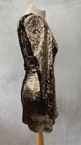 Top Shop Gold Sequin Dress Size 8 Off The Shoulder Short Polyester Women’s - Picture 5 of 12