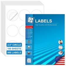2.5 Inch Blank Round Labels, White Self-Adhesive Printable Circle Stickers, B...