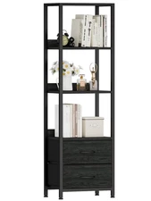 4-Tier Corner Shelf, Bookshelf with 2 Storage Drawers, 57.28”Tall Narrow Book...