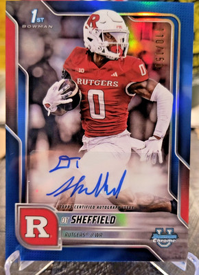 2025 BOWMAN CHROME U DT SHEFFIELD 1ST BOWMAN TRUE BLUE AUTO RUTGERS WR #110/150!