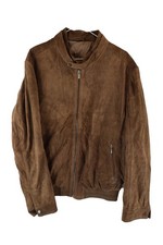 PIERRE CARDIN Brown Leather Harrington Jacket size 52 Mens Chocolate Goat Suede