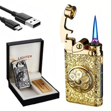 Vintage Rocker Torch Lighter & Dual Arc Plasma Lighter 2 in 1 with Turntable,...