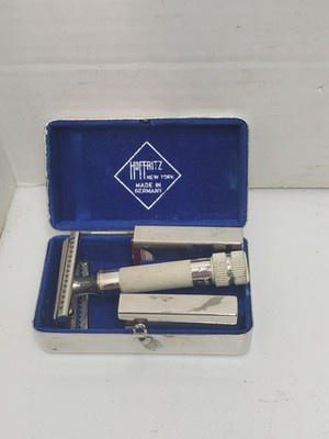 Hoffritz New York Germany slant head safety razor blue speck handle