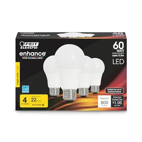 Feit Electric A19 LED 60W EQ 800lm Dimmable 3000K CRI90 E26 4-Pack Bulb - Image 3 of 4