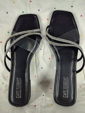 Cape Robin Black Rhinestones Slip On Flip Flops Size 10 ST46